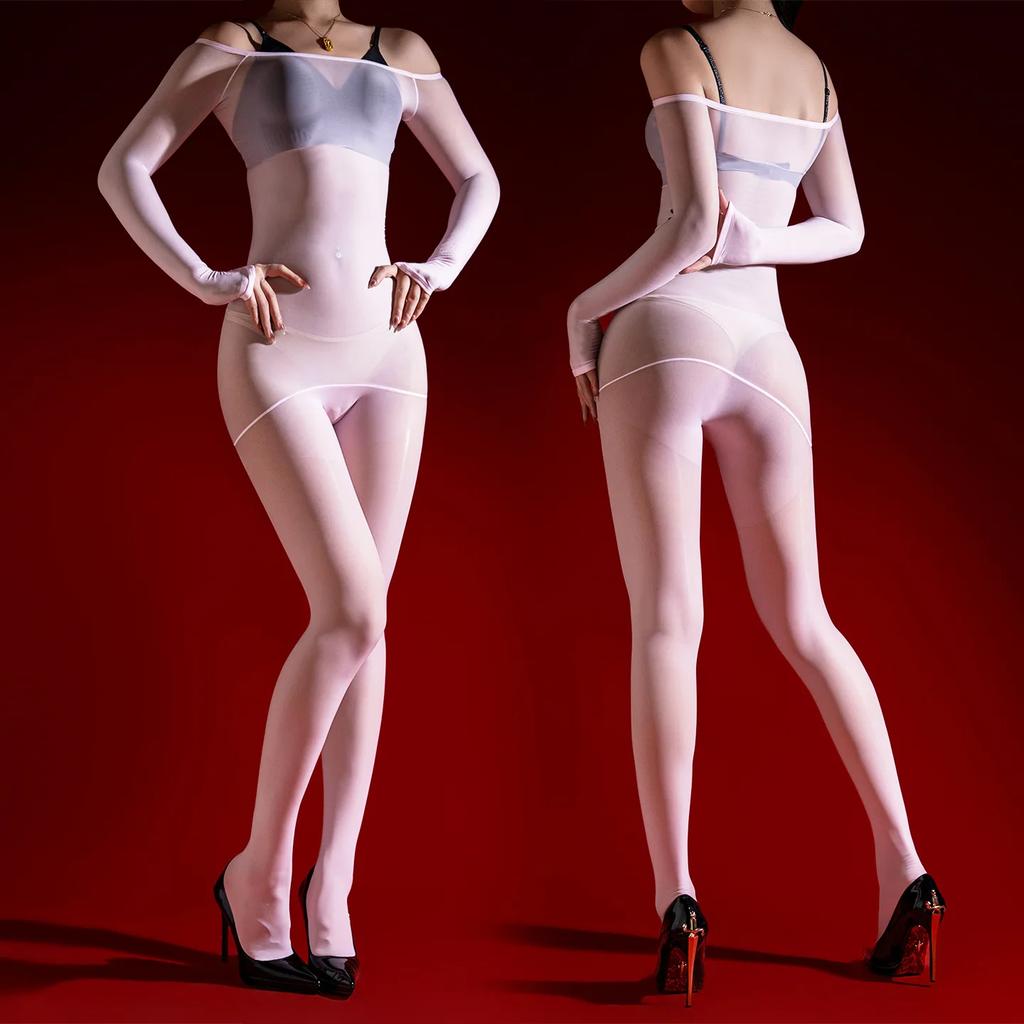 Sexy Women 6D 912 Pin Catsuit Oil Glossy Shiny Yoga Bodysuit Sheer See Through Bodycon Tights Jumpsuit One Pieces Maid Leotard