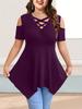 V-Neck Off-Shoulder Short Sleeve Crossover Strap Women's T-Shirt