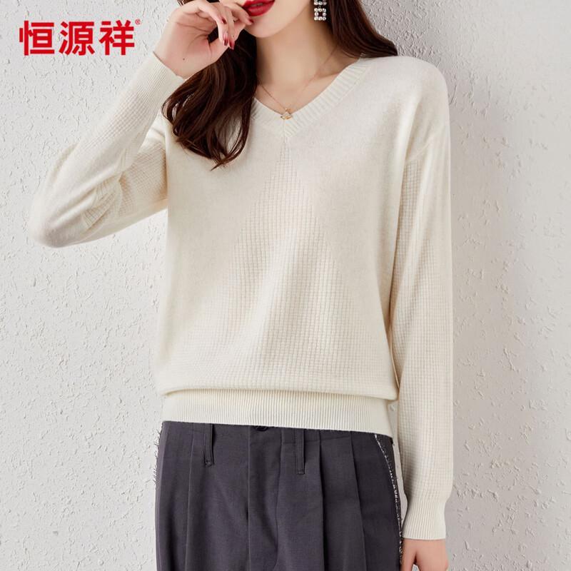 Hengyuanxiang Women s 100% Wool V-Neck Jacquard Sweater One Size