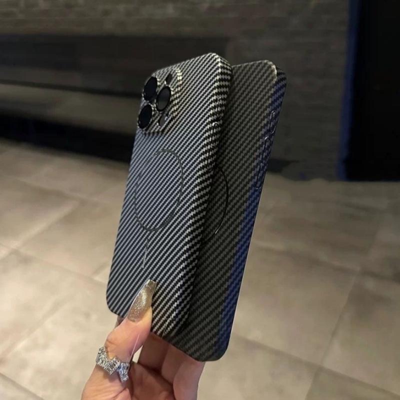 Ultra Thin Carbon Fiber Texture Armor Magnetic For Magsafe Case For iPhone 16 15 14 Plus 13 12 Pro Max Slim kevlar Hard PC Cover