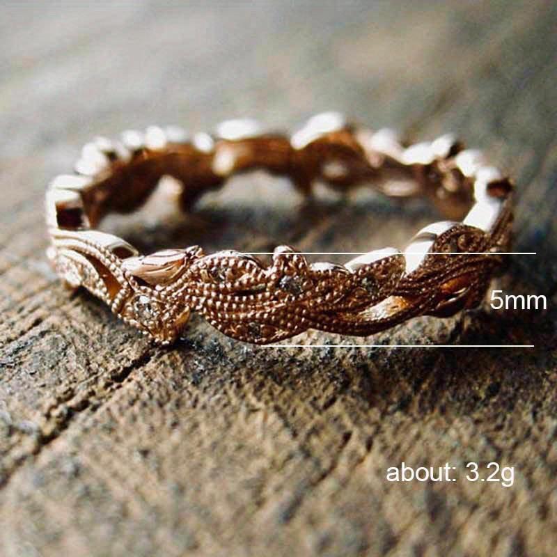 1Pc Leaf Inlaid Synthetic Zircon Ring, Rose Gold Fashion Ring