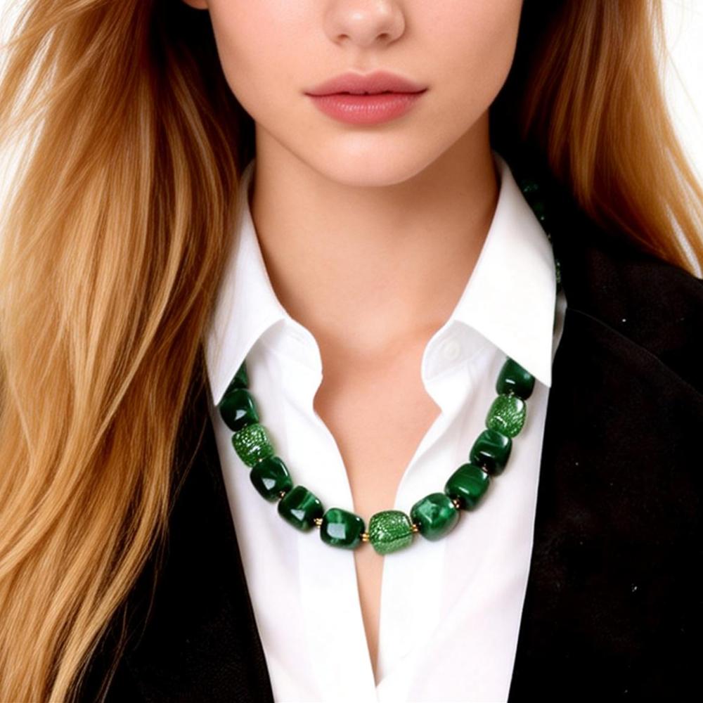 New Trendy Colorful Resin Square Beads Chain Necklaces for Women Popular Handmade Acrylic Geometric Choker Retro Jewelry Gift