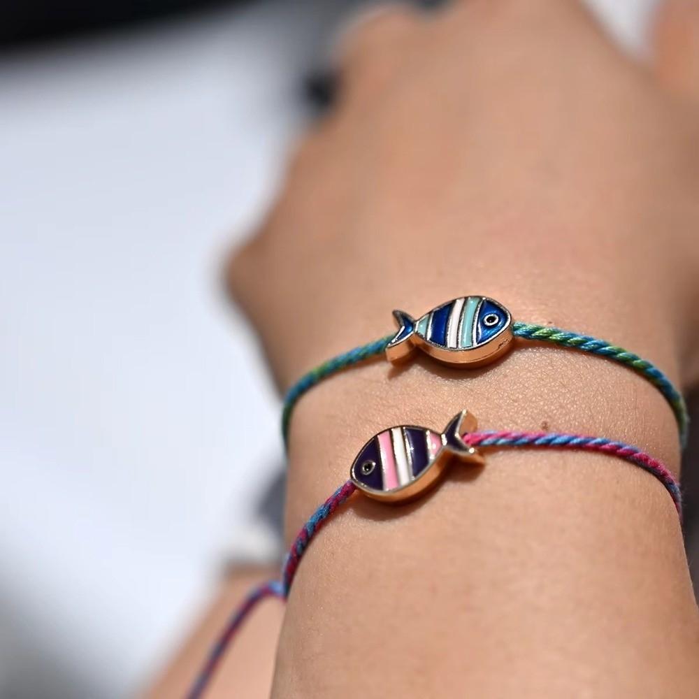 1 pcs Bohemian Print Fish Pendant Bracelet Adjustable Hand-Woven Rope Bracelet  Women Girls