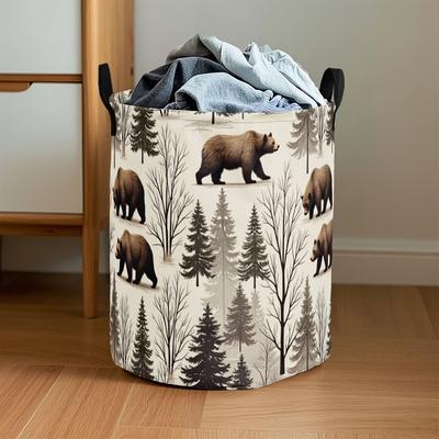 1pc Multi-size Laundry Basket, Forest Bear Pattern Dirty Clothes Basket, Large-Capacity Foldable Storage Basket, Suitable for Storing Clothes and Dirt