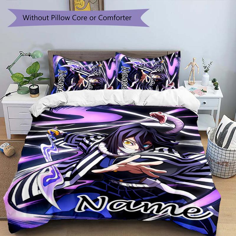 3pcs Demon Slayer5 Cover Set - Personalized Name, HD Printed Bedding with 1 Cover and 2 Pillowcases - Perfect for Home Decor, Easy Care