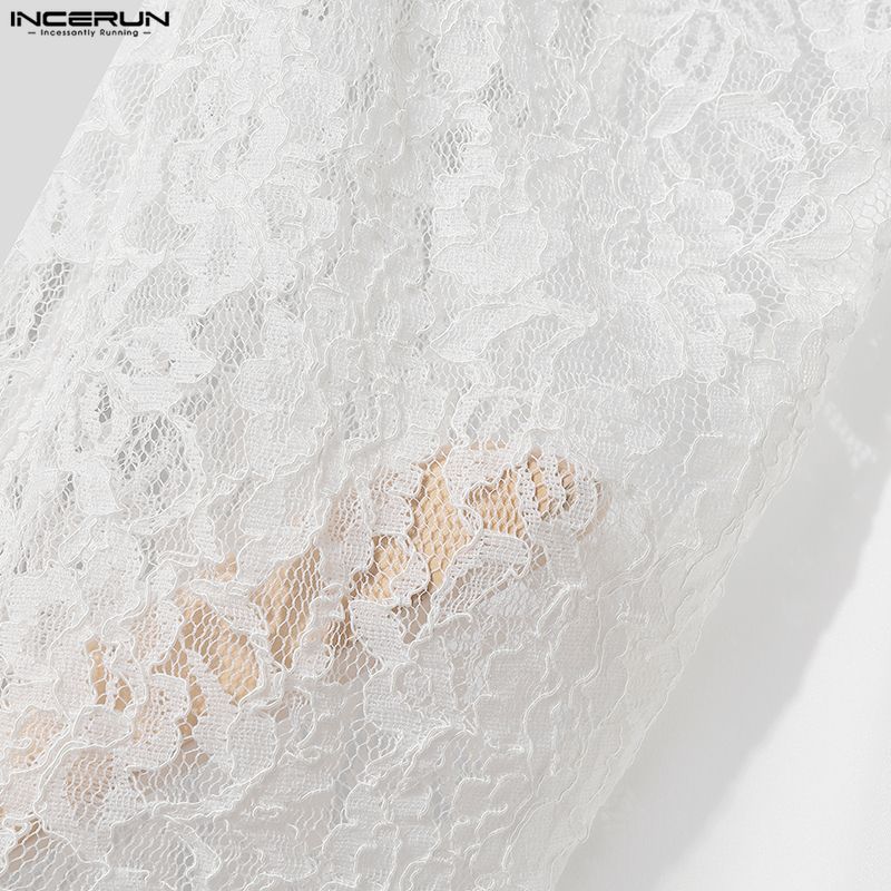 INCERUN Herren Tiefer V-Ausschnitt Langarm Spitze Patchwork Kapuzen Party Blazer Mäntel