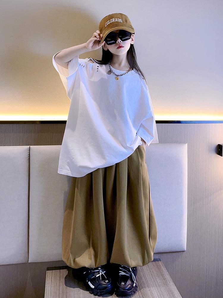 Girls Spring Loose Short Sleeve T Shirt Comfortable Cotton Top for Big Kids