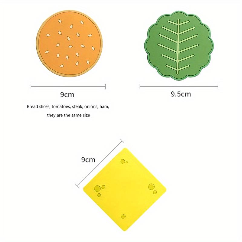 8ks/set Burger Shape Coaster Kreativní podložka na šálek Silikonová izolační podložka Držák na hrnek Kuchyňka Jídelní bar Stolní dekorace Dětský dárek