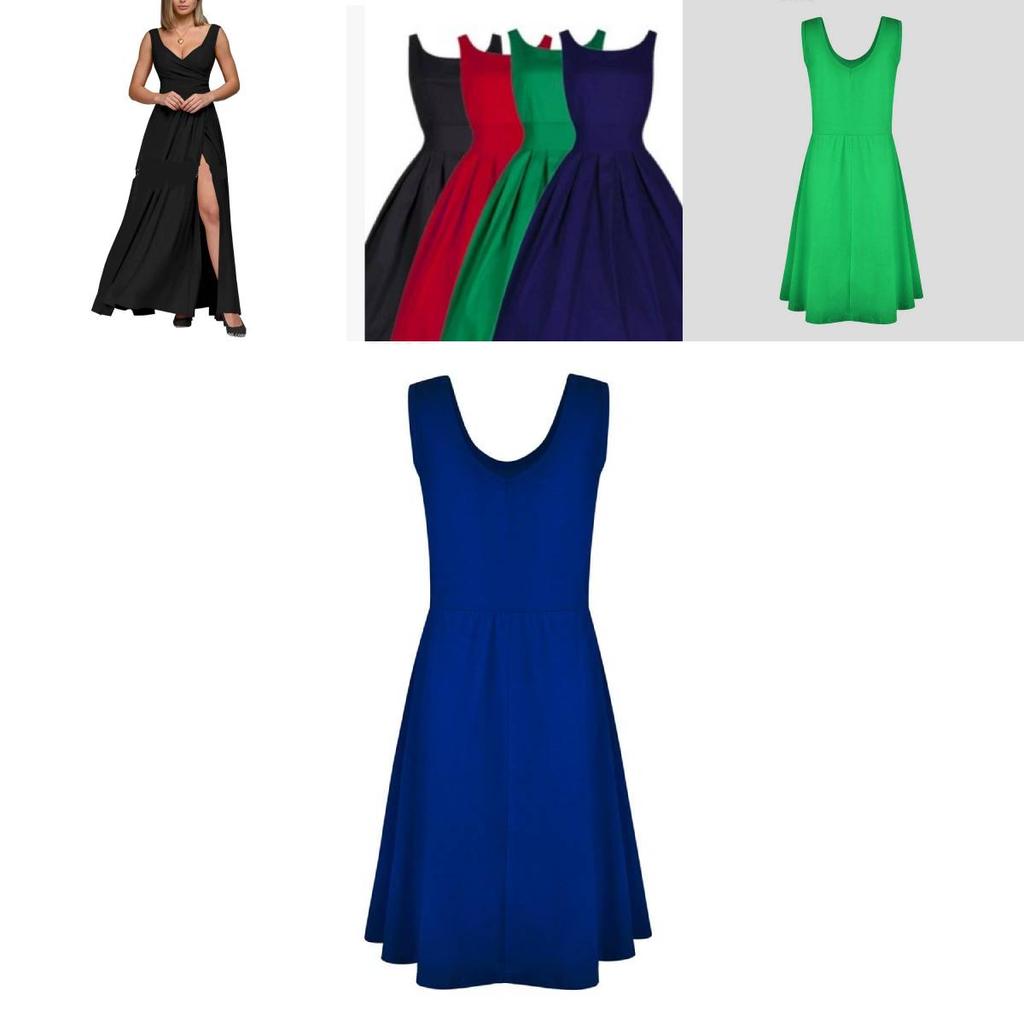 Patchwork Cotton Blend Sleeveless Dress Round Neck Flared Hem For Beach Parties