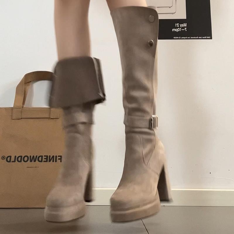 

Модные ботинки-трансформеры женские 2025 осень и зима ретро универсальные на толстом каблуке в британском стиле ботфорты на высоком каблуке модные ботинки тренд 40 абрикосовый