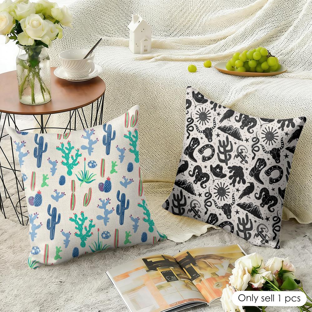 Cactus Pattern Cushion Cover Natural Linen Pillow Cover Double-Sided Print Cushion Cover For Sofa Home Decor