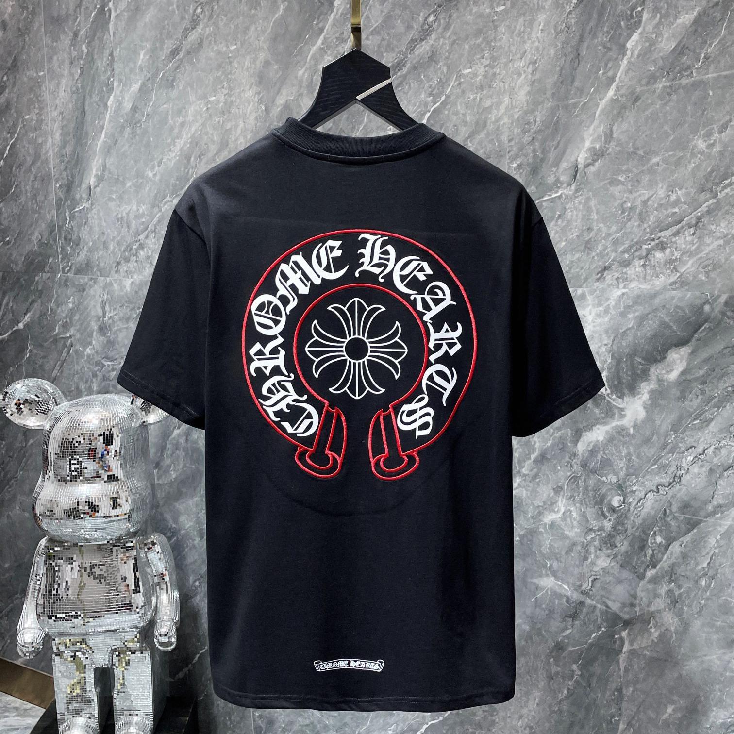 

8241 CHROME HEARTS 2025 Літо Нова Високоякісна Бавовняна Футболка з Круглим Вирізом Вільного Великого Розміру Чоловіча та Жіноча Футболка для Пари M чорний