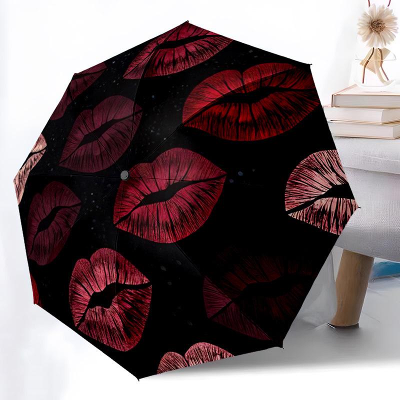 

1pc Lips Print Pattern Automatic Folding Umbrella Durable Iron Frame,All Seasons Home Travel Outdoor Multifunctional Umbrella yy251115057