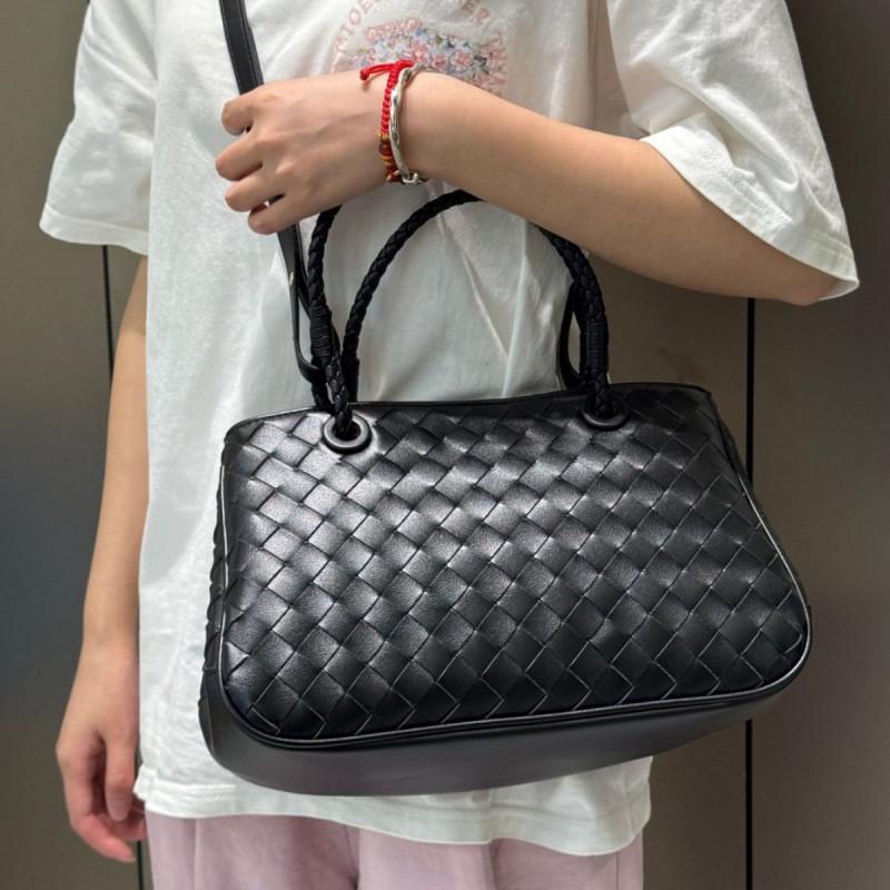 Woven Leather Tote Bag Women Large Capacity Crossbody Shoulder Vintage Style With Magnetic Soft Genuine Cowhide