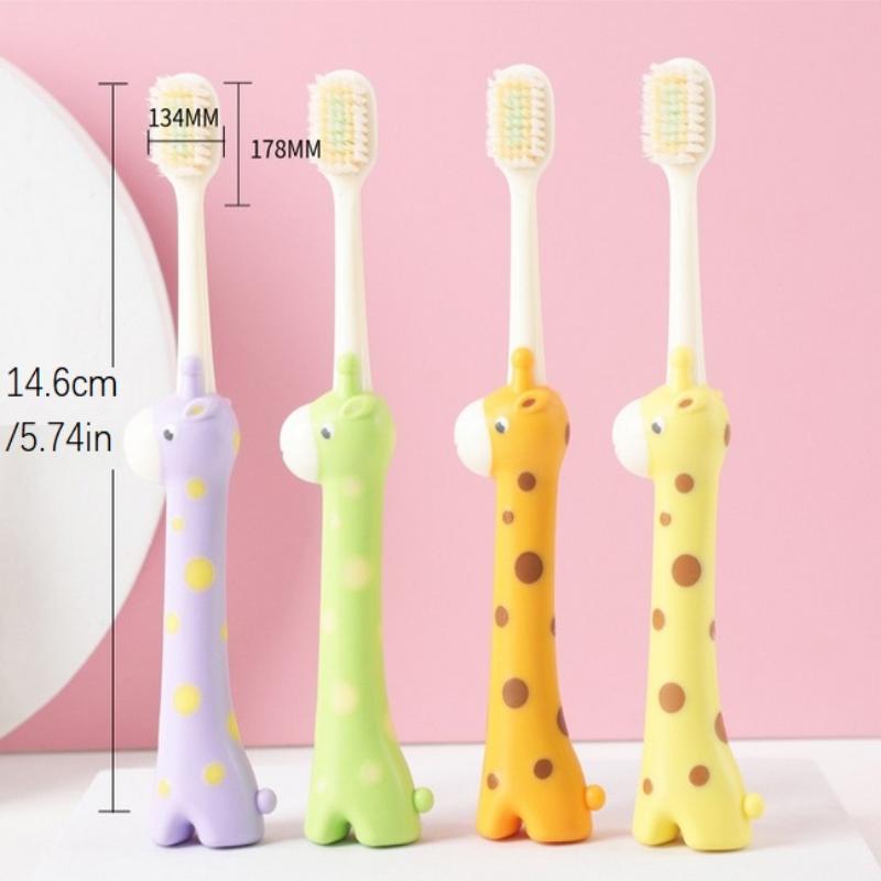2 Pcs Soft Bristles Kids Toothbrushes Giraffe Shaped Child Cartoon Toothbrush For Kids 3-6-12