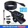 48W PD QC3.0 Motorcycle Charger Dual Ports with Voltmeter & Switch 12V-24V USB Type C Waterproof SAE Handlebar Power Adapter