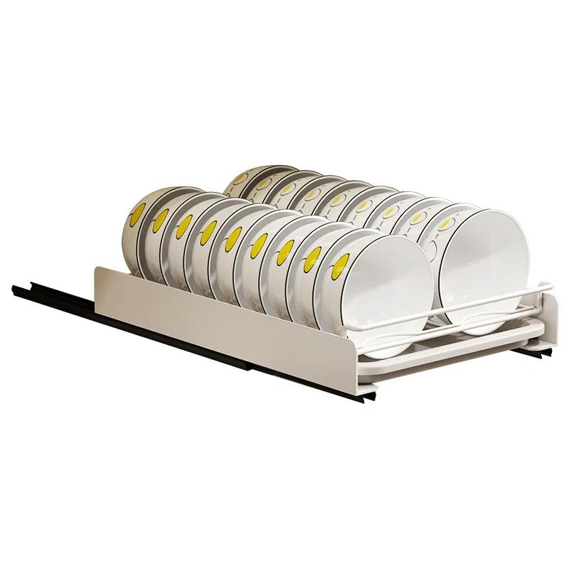 Kitchen Pull-out Dish Storage Rack Cabinet Punch-free Bowl and Dishes Storage Basket Drawer-style Bowl Rack Plate Drain Shelf