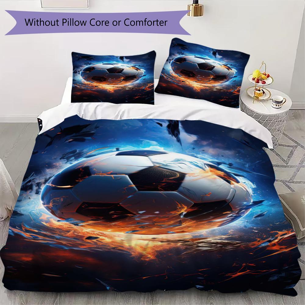 1 Stück Fußball-Thema Bettwäsche Steppdecke Set Bettbezug Kissenbezug Heimdekoration Geburtstagsgeschenk (1 * Bettbezug + 3 * Kissenbezug, ohne Füllung)A2