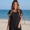 Women's Beach Cover-up with Mixed-color Crochet Flowers and Fringed Details. Beach Cover-up.