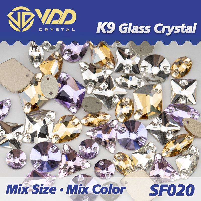 VDD K9 Glas Kristall Strasssteine: Gemischte Formen & Größen, Handgenäht, Hochwertige DIY-Kleidungsdekorationen, Knöpfe mit flacher Rückseite.