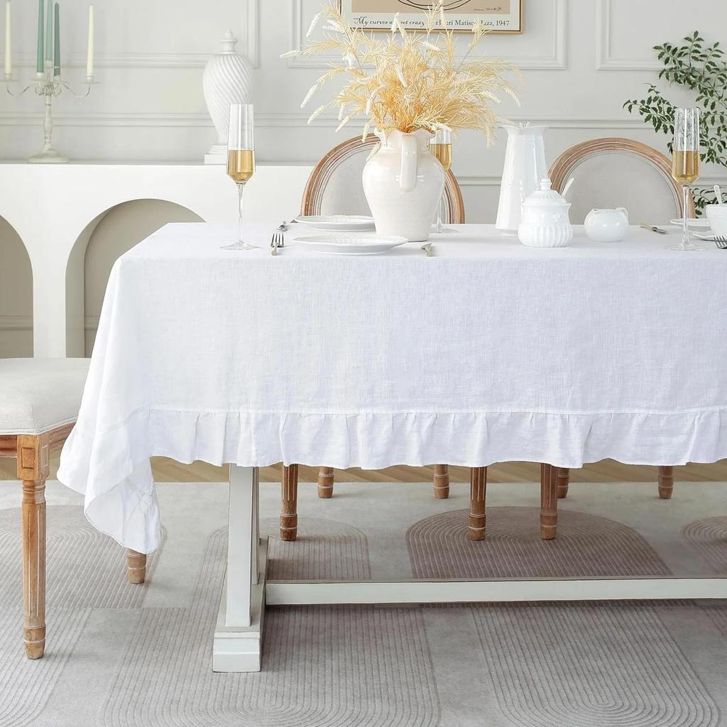 French Tablecloth Ruffled 100% Cotton Fabric Tablecloths Rustic Table Cover for Home Holiday Christmas Manteles Mesa Rectangular
