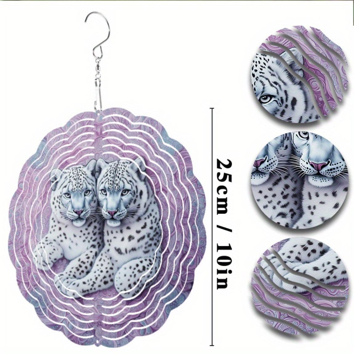 

10-дюймовый подвесной колокольчик ветра с узором снежного барса, уличный, элегантный дизайн, крючок с вращением на 360 градусов, декор для двора, балкона, не требует батареек, динамическое искусство, подарок 01A