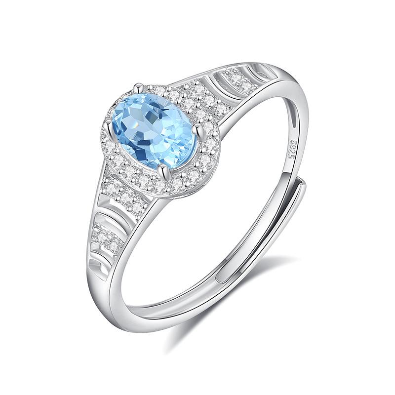 S925 Silver Natural Stone Open Ring, Amethyst/Citrine, Korean Style Daily Jewelry Gift for Women