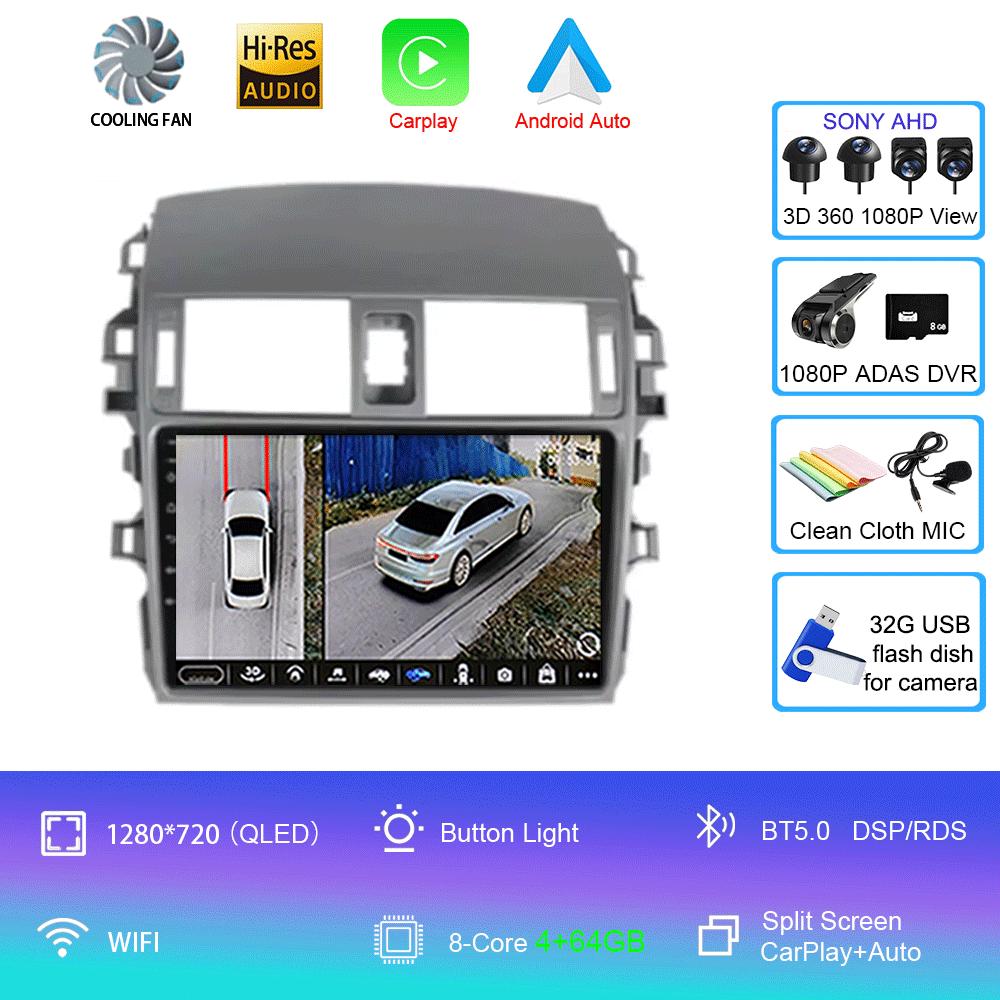 Android 14 Car Radio Carplay For Toyota Corolla 10 E140 E150 2006 - 2013 Navigation GPS Stereo Unit Android Auto No 2din 5G Wifi
