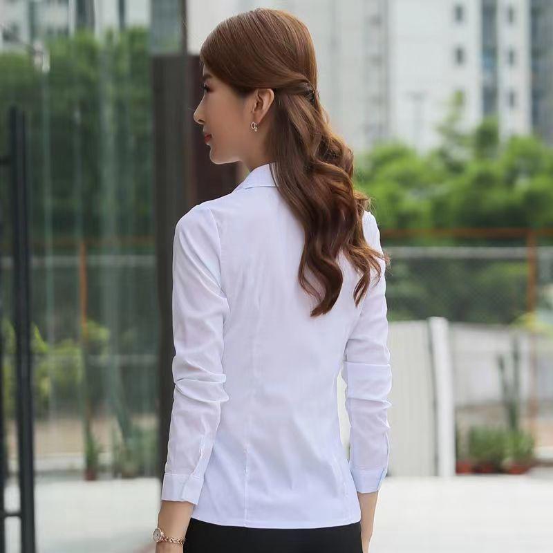 Women's Fashionable Blue Pleated Long Sleeve Shirt - Professional Workwear for Spring/Autumn