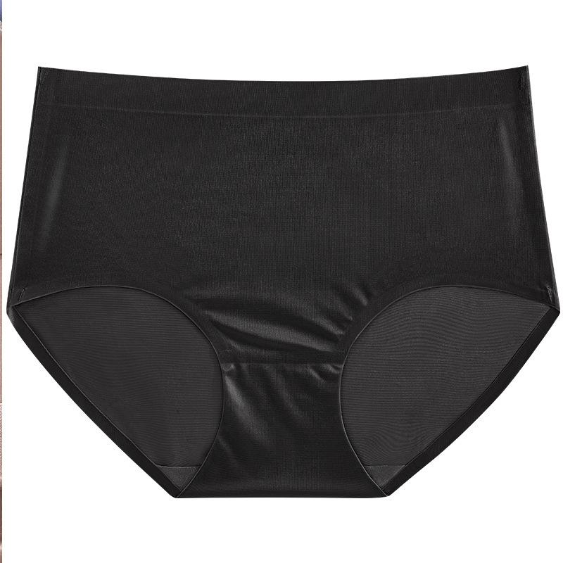Plus Size Ladies Summer Thin Shiny Bread Hip No Trace Ice Silk Breathable High Waisted Briefs