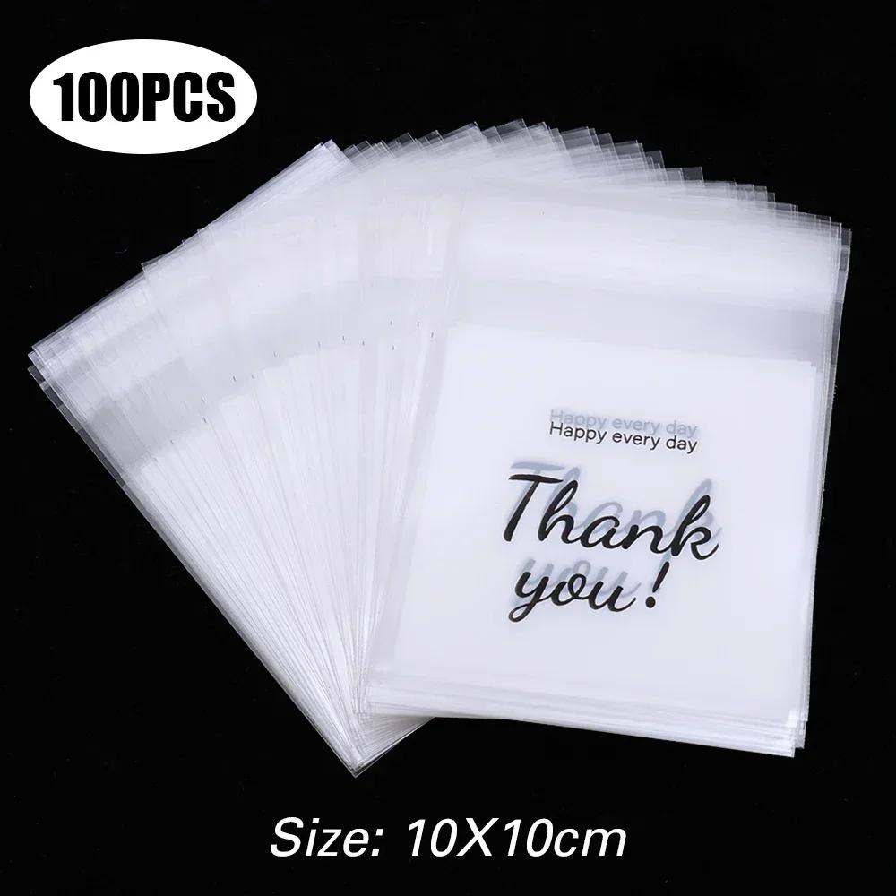 200/100Pcs Thank You Candy Bag Plastic Self-Adhesive Biscuit Snacks Chocolates Lollipop Baking Wedding Birthday Party Gift Bags