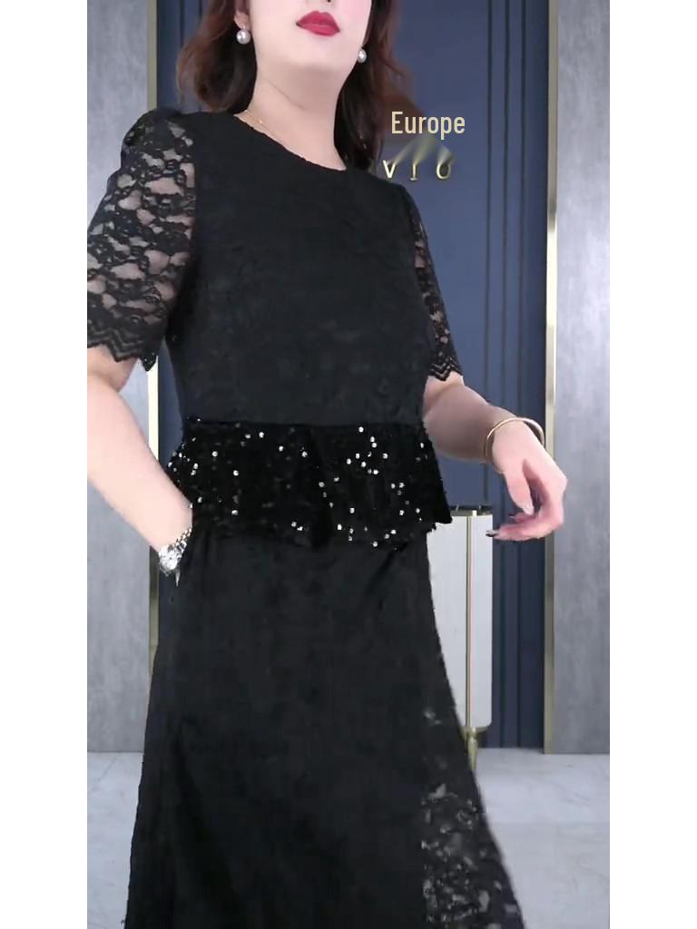 2025 Léto Evropský styl High-End Krajka Flitry Bodycon Šaty Plus Size