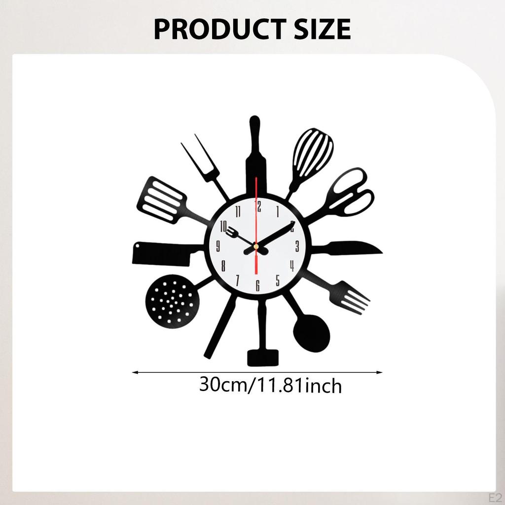 Acrylic Kitchen Wall Clock with Decorative Utensils, Silent Mechanism And Easy-to-Read Numbers,