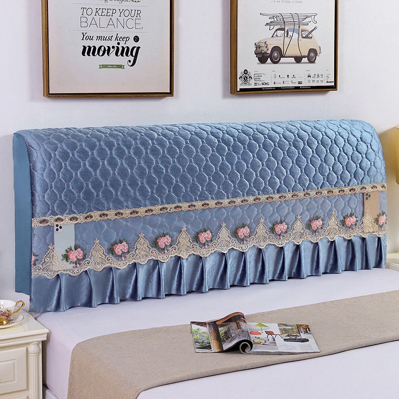 

Толстое стеганое полностью облегающее тканевое эластичное покрывало на прикроватную тумбочку Blue Gold Velvet Headcover 1.2 m (60cm high)