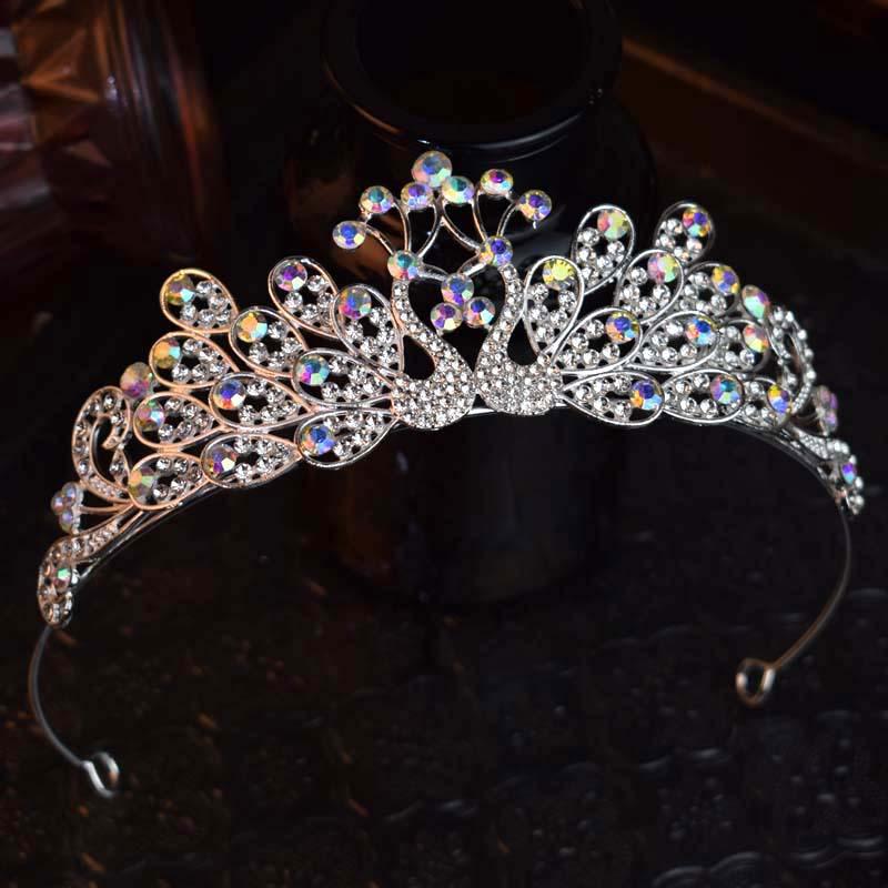 Korean Version Alloy Crown Princess Peacock Shaped Hair Accessory  Colorful Girl Birthday Party Performance King Crown Super Fairy