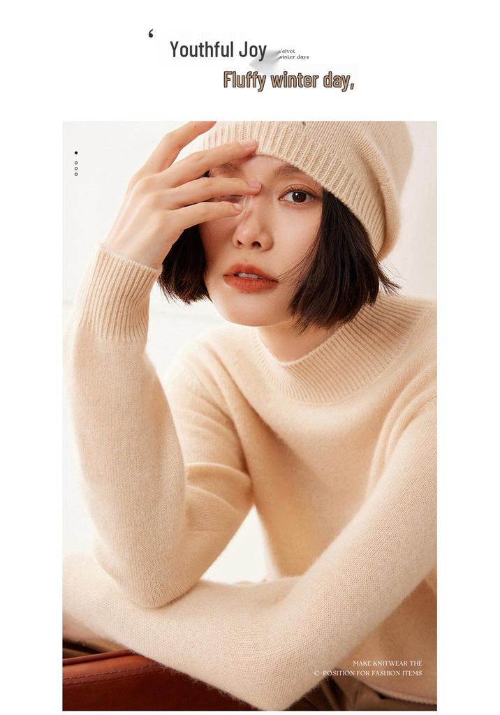 Autumn/Winter Women's Fashionable Cashmere High Neck Long Sleeve Pullover - Skin-Friendly & Warm Base Layer Casual Top