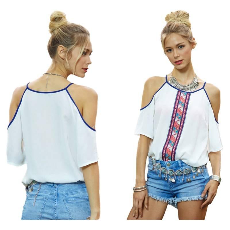 Trendy Casual Printed Off-shoulder Chiffon Blouse For Women Spring 2016