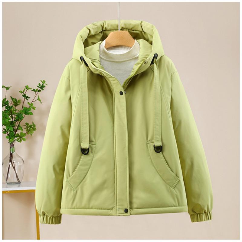 Wind down cotton clothes hooded drawstring sweater jacket women's loose down thickened casual jacket jacket