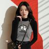 Women's Chic Velvet Raglan Color Block Slimming Long Sleeve Stand-up Collar T-Shirt