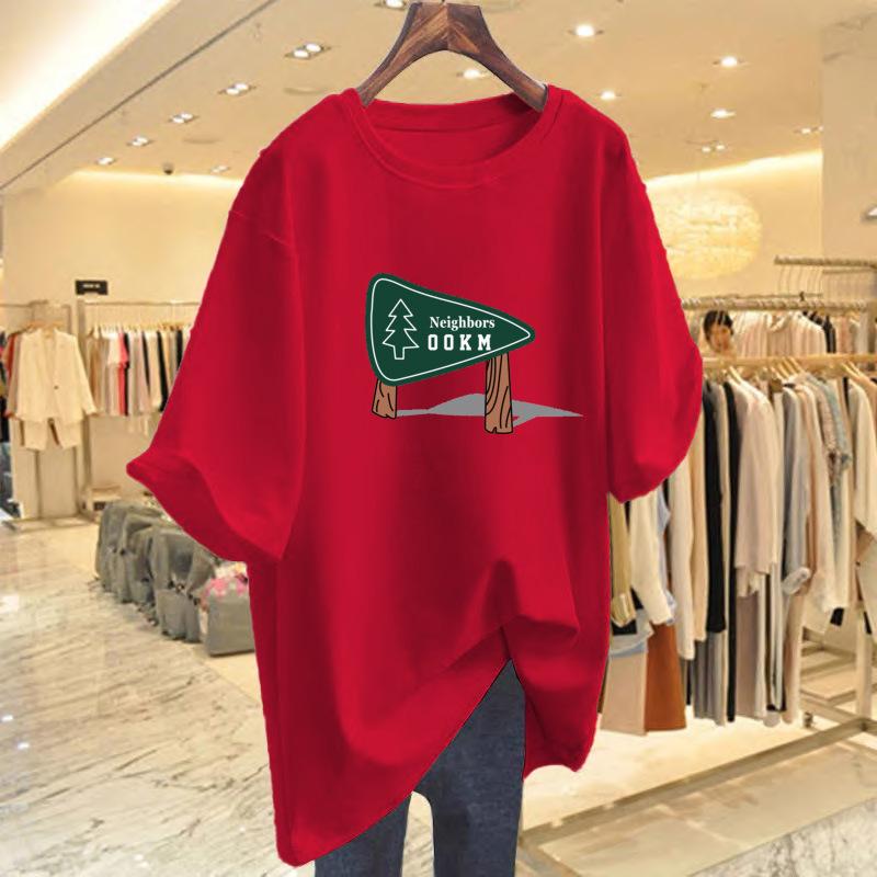 Brand discount women's clothing label cutting fashion casual printing T-shirt short-sleeved women's summer pure cotton loose and thin top