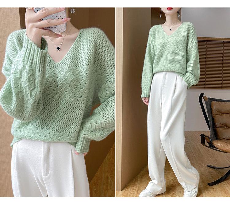 Women's Cashmere V-Neck Hollow Jacquard Pullover Sweater, Autumn/Winter Collection