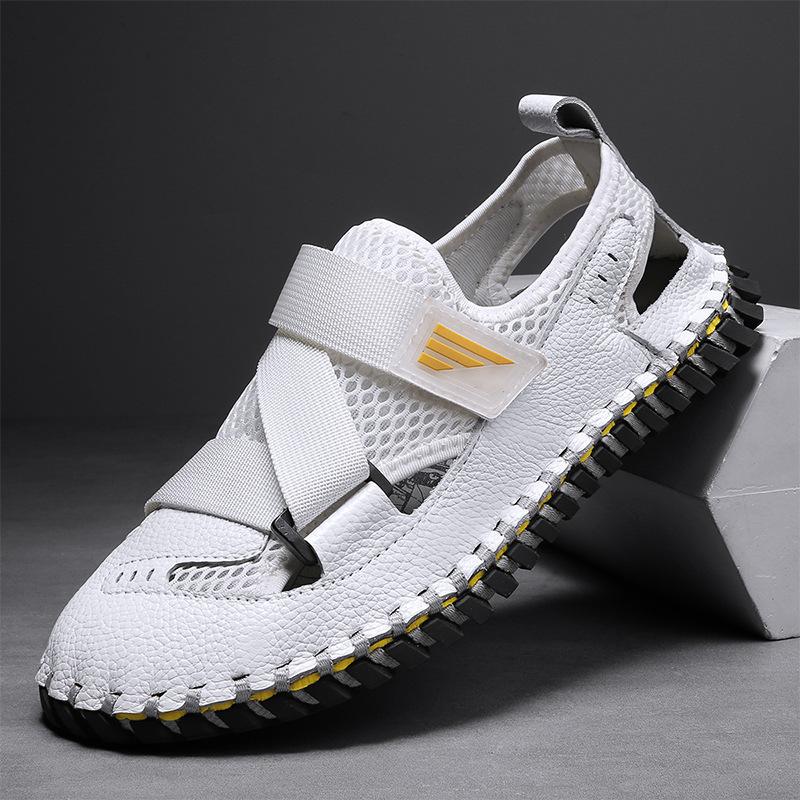 

Мужская обувь высокого класса летние дышащие сетчатые мужские сандалии спортивная сумка голова пляжная обувь 38 белый