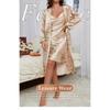 Bademantel-Set für Damen, Übergröße, bedruckt, dünn, lang, mit Schnürung, Nachthemd, zweiteiliges Pyjama-Set