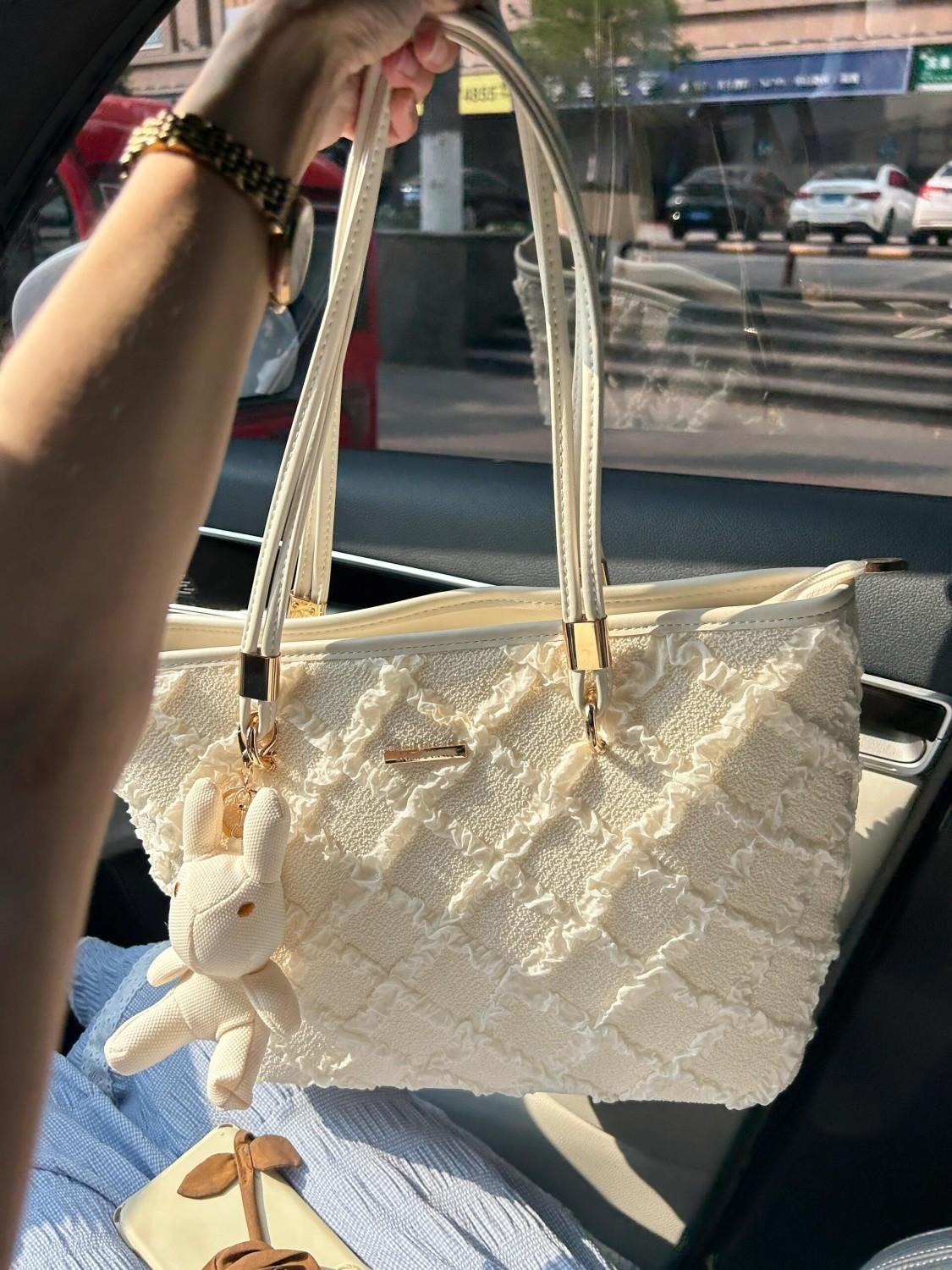 

JIAERDI Large Capacity Beige Tote Bag Wallets Women Retro Diamond Pattern Shoulder Underarm Bag Female Versatile Y2k Handbag New 32x27x12cm бежевый