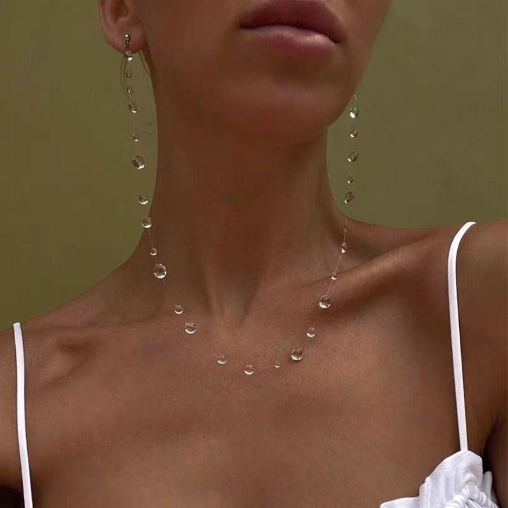 Handmade Dewdrop Necklace Transparent Dew Rain Earrings Water Drop Earrings  for Women Teen Girls