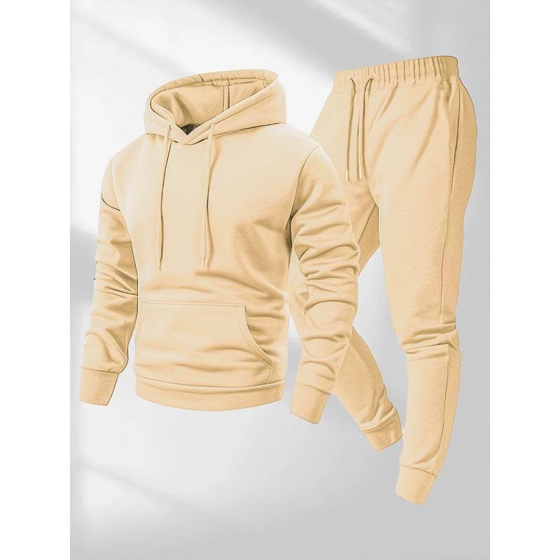 Hot-selling autumn and winter men's solid color hoodie sweater set casual leggings men's printable logo