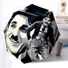 1 Stück Charlie Chaplin Filmstreifen Automatischer Faltregenschirm, Tragbares faltbares Design, Lässiges Outdoor-Accessoire L1127056