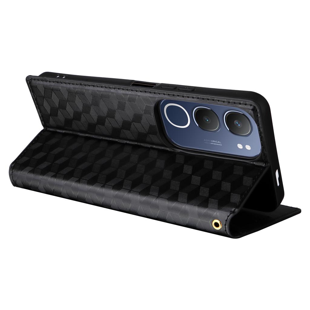 For vivo Y19s 4G/Y29 5G Wallet Case Rhombus Imprinted Leather Phone Cover