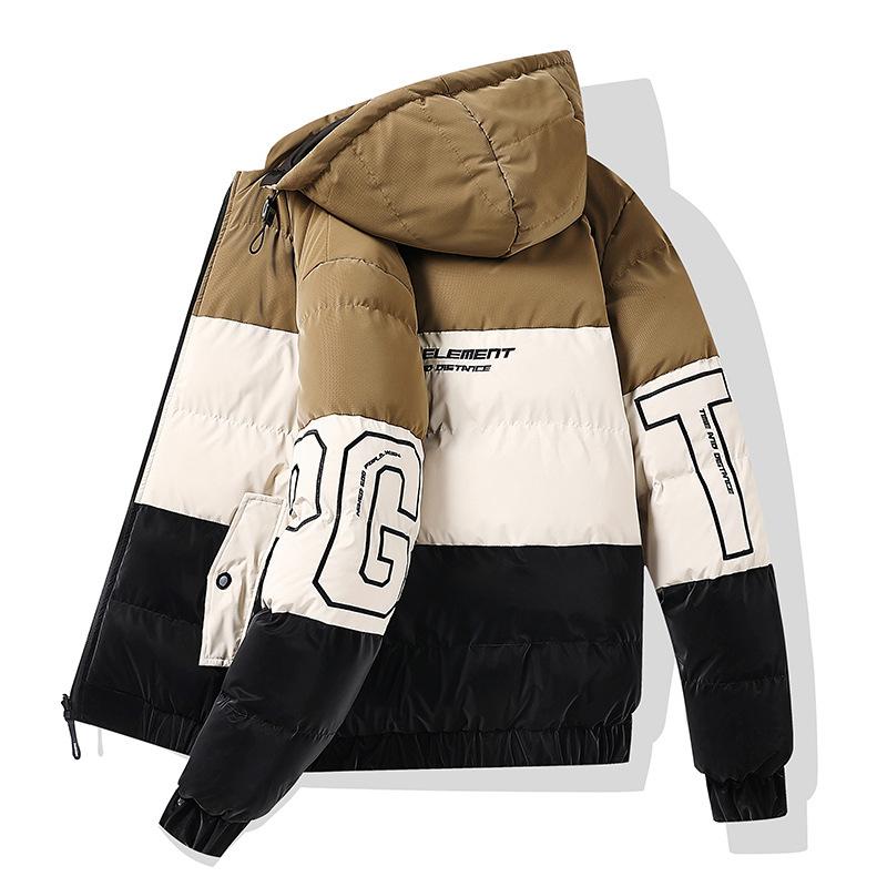 Cotton Jacket Men's Winter Contrast Color Casual Trend Loose Removable Hat Student Cotton Jacket Hooded Jacket Men