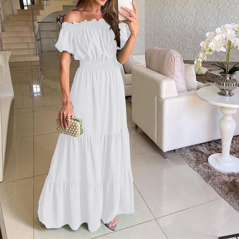 Women's One-Shoulder Short-Sleeve Long Spring Dress